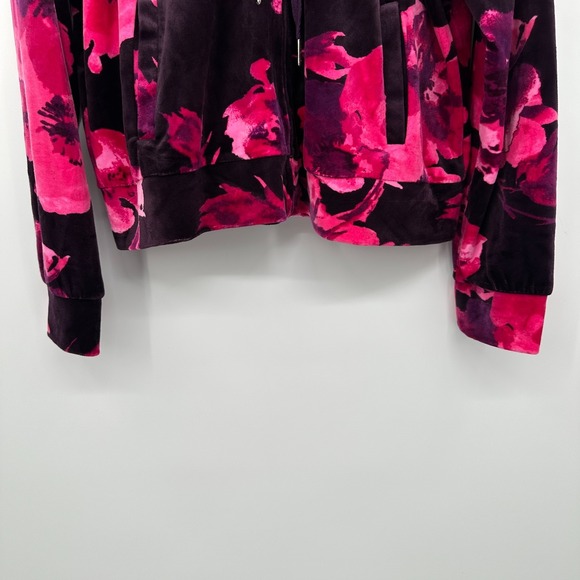 Juicy Couture Velour Track Jacket Size XL Hooded Floral Coquette Streetwear Boho - Picture 9 of 15